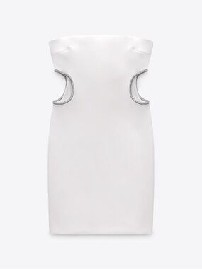 Zara White Strapless Mini Dress with Crystal-Trim Cutouts